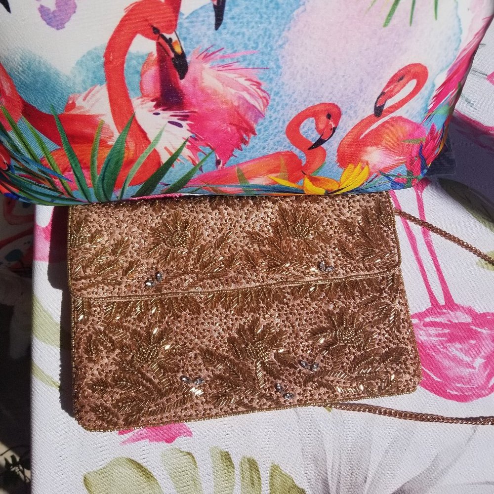 Charming Charlie RSVP Satin Beaded Clutch w/Chain